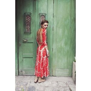 RARE For Love & Lemons Red San Marcos Midi Dress